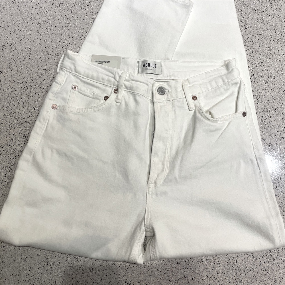 NWT AGOLDE RILEY HIGH RISE STRAIGHT CROP Size 28 Color: Sour Cream